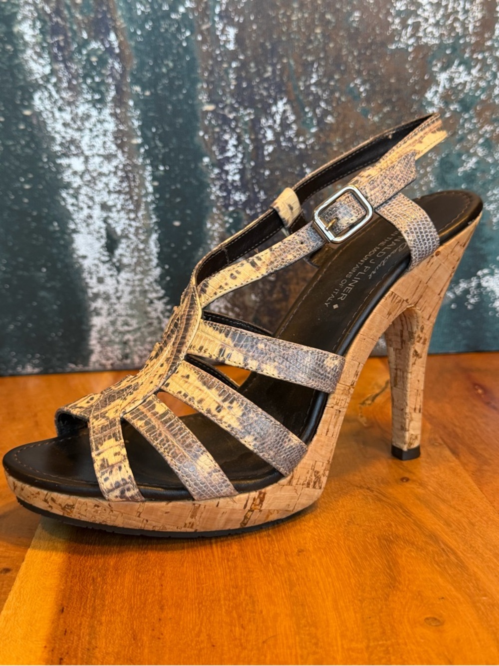 Donald J Pliner Couture VINTAGE Office Siren Cork Animal Leather Sandals NWOT